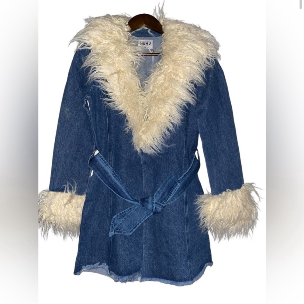 Show Me Your MuMu Women Medium Penny Lane Faux Fur In Pacific Tide Coat NWT